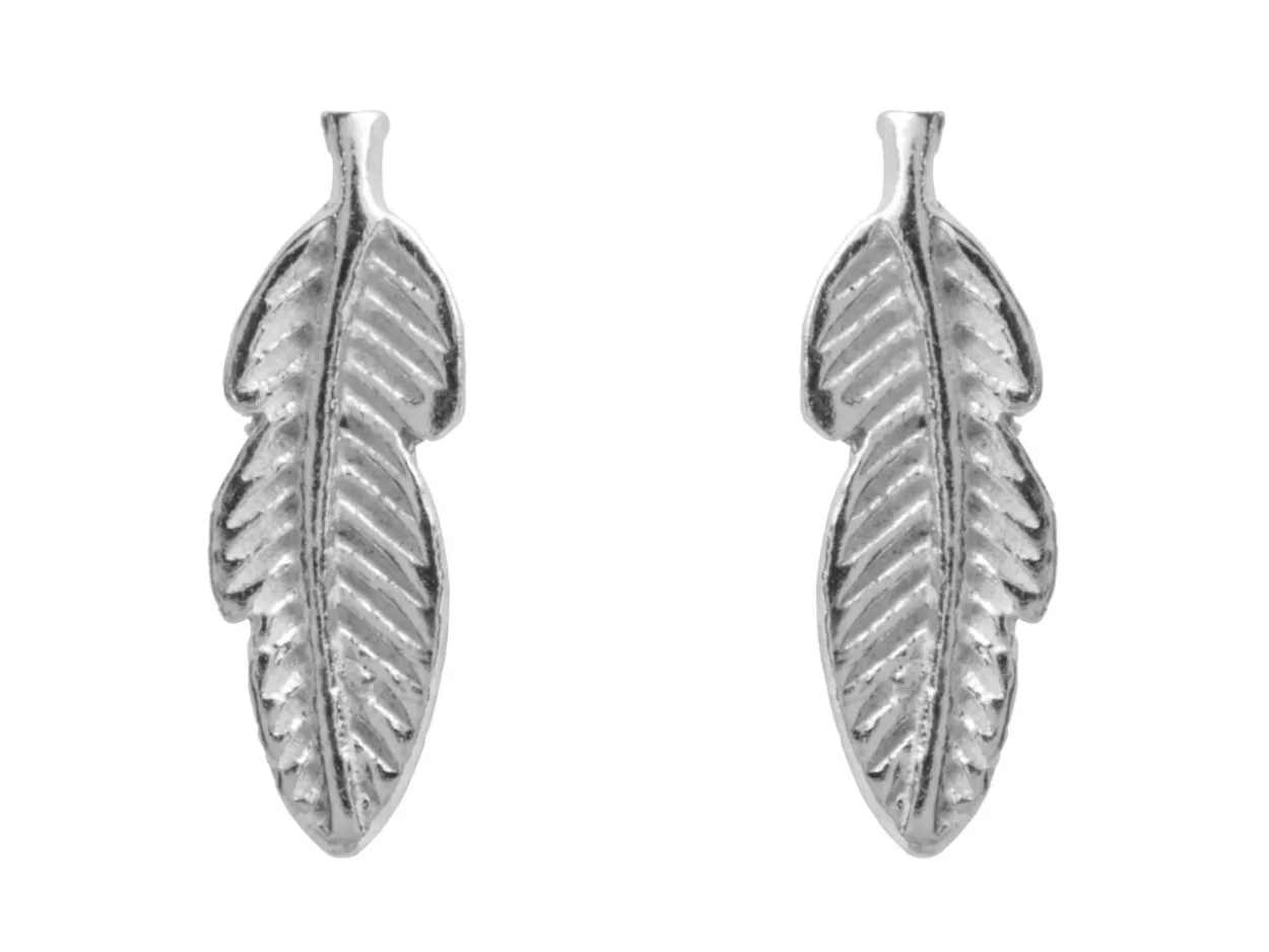 Sterling Silver Feather Design Stud Earrings