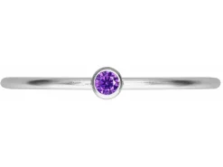 Sterling Silver February Birthstone Stacking Ring 2mm Amethyst Cubic Zirconia