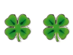 Sterling Silver Four Leaf Clover Enamel Stud Earrings