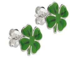 Sterling Silver Four Leaf Clover Enamel Stud Earrings