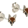 Sterling Silver Fox Enamel Stud Earrings