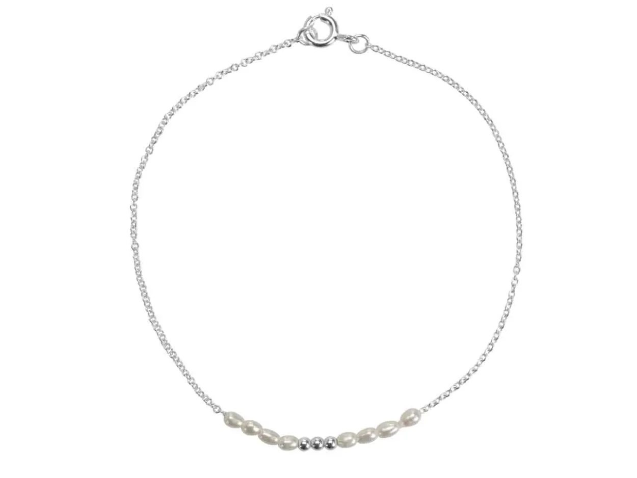 Sterling Silver Fresh Water Cultured Pearls Bracelet 7"/18cm