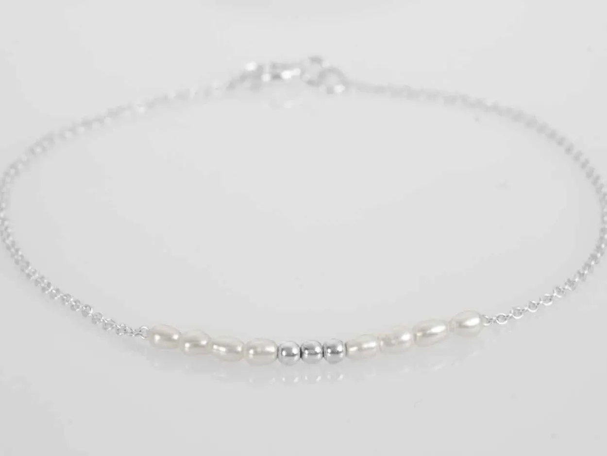 Sterling Silver Fresh Water Cultured Pearls Bracelet 7"/18cm