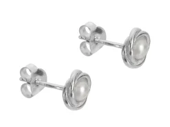 Sterling Silver Fresh Water Cultured Pearls Knot Stud Earrings