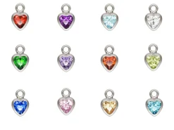 Sterling Silver Heart Birthstone Czbezel Drop Connectors Set