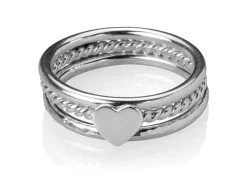 Sterling Silver Heart Design Three Stacking Rings, Size O
