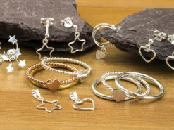 Sterling Silver Heart Design Three Stacking Rings, Size O