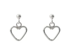 Sterling Silver Heart Design Drop Earrings
