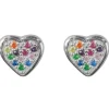 Sterling Silver Heart Design Earrings With Multicolour Cubic Zirconia