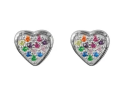 Sterling Silver Heart Design Earrings With Multicolour Cubic Zirconia
