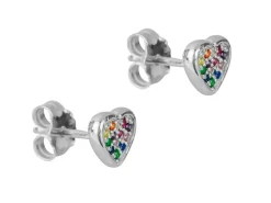 Sterling Silver Heart Design Earrings With Multicolour Cubic Zirconia