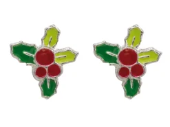 Sterling Silver Holly Design Stud Earrings