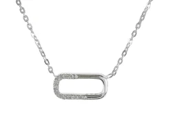 Sterling Silver Horizontal Large Link Stone Set Necklet 18"/45cm