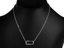 Sterling Silver Horizontal Large Link Stone Set Necklet 18"/45cm