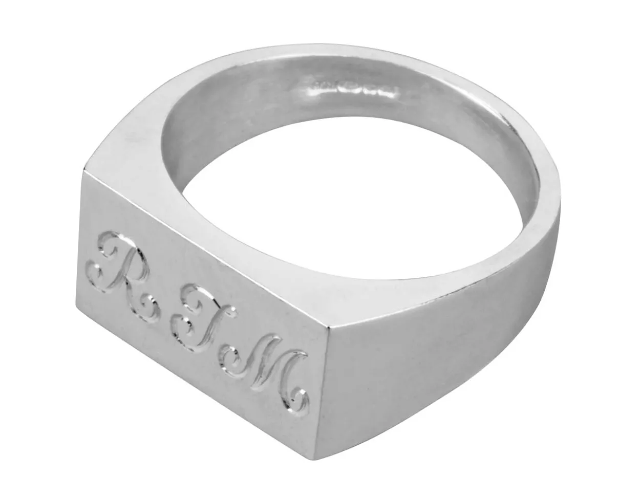 Sterling Silver Initial Rectangular Ring 18x10mm Hallmarked Head Depth 1.75mm Size R, 100% Recycled Silver