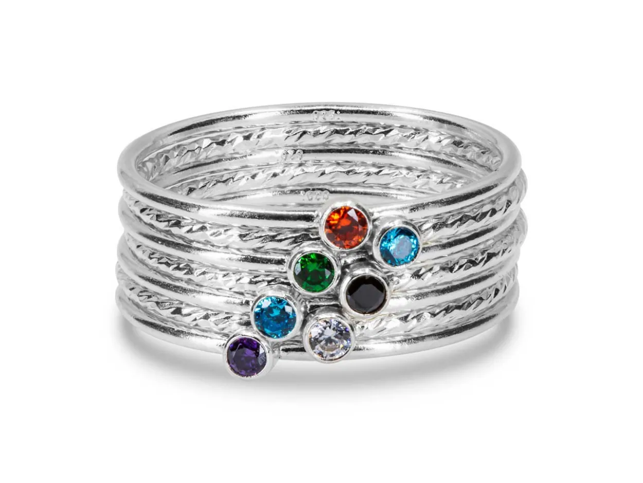 Sterling Silver July Birthstone Stacking Ring 2mm Ruby Cubic Zirconia