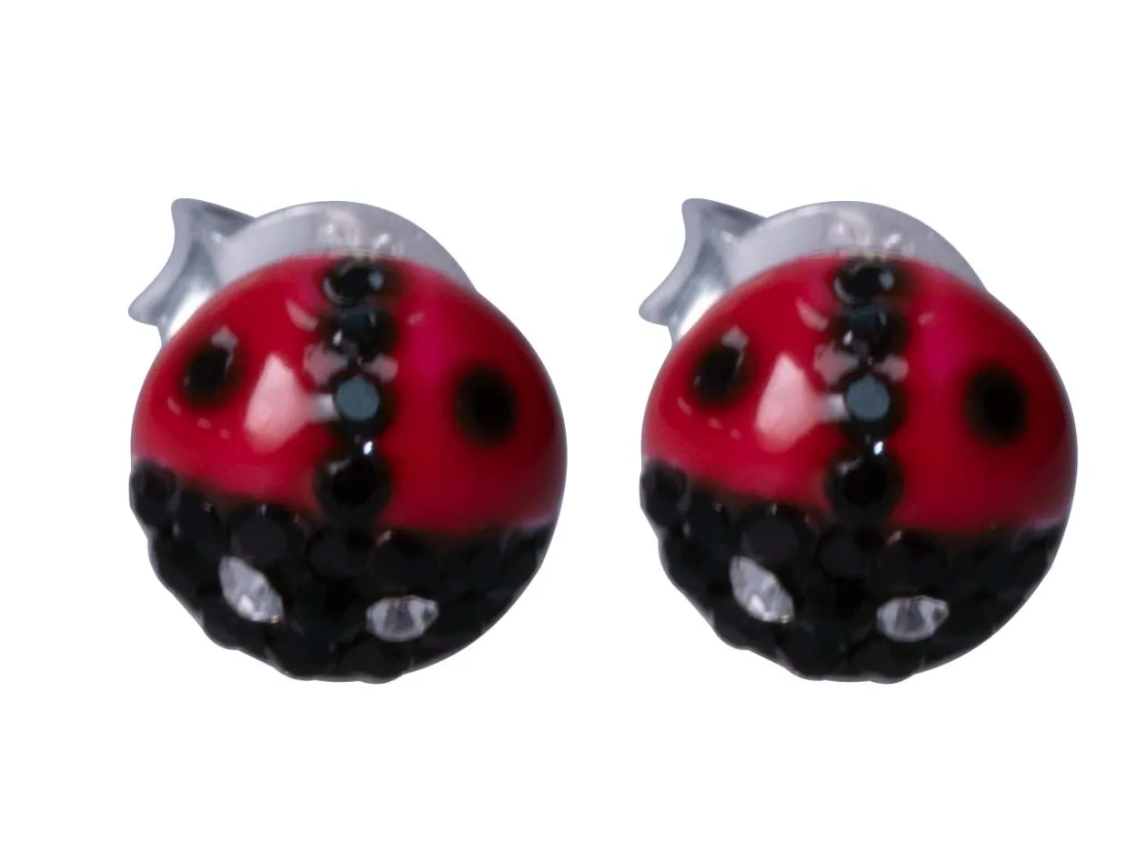 Sterling Silver Ladybird Enamel Design Stud Earrings