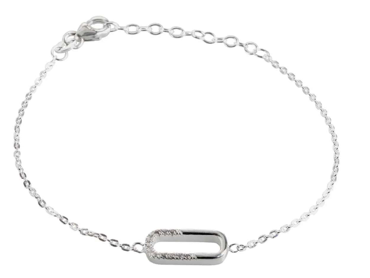 Sterling Silver Large Link Stone Set Bracelet 7.5"/19cm