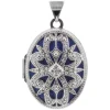 Sterling Silver Locket 21mm Filigree Oval Set With 0.005ct Diamond