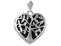 Sterling Silver Locket 17mm Heart Tree Of Life With Cubic Zirconia Set Bail
