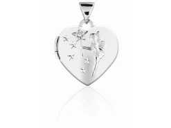 Sterling Silver Locket 15mm Heart Fairy And Stars Diamond Set