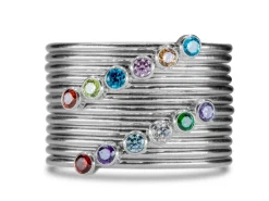 Sterling Silver March Birthstone Stacking Ring 2mm Aquamarine Cubic Zirconia