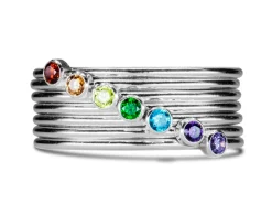 Sterling Silver March Birthstone Stacking Ring 2mm Aquamarine Cubic Zirconia