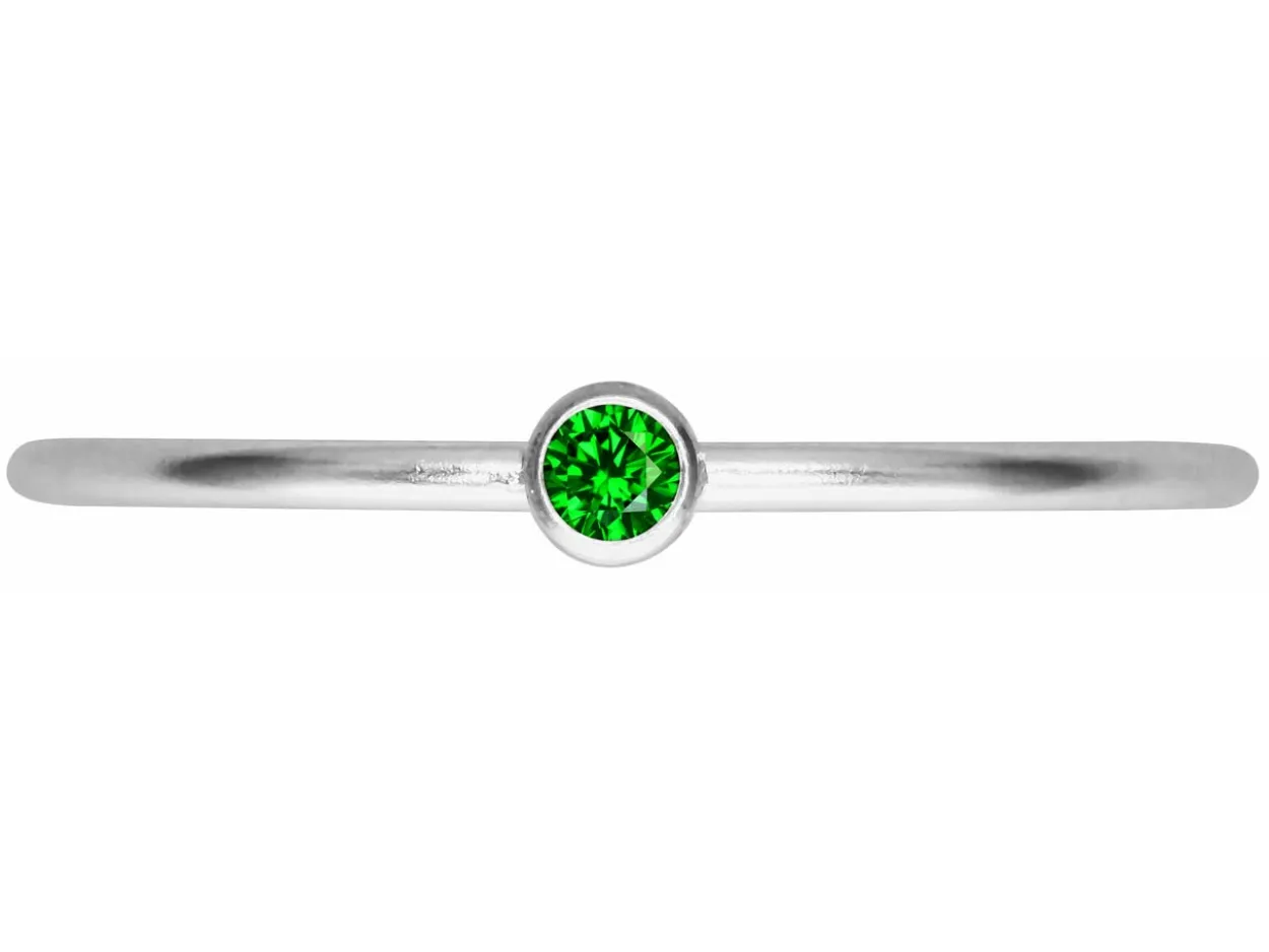 Sterling Silver May Birthstone Stacking Ring 2mm Green Cubic Zirconia