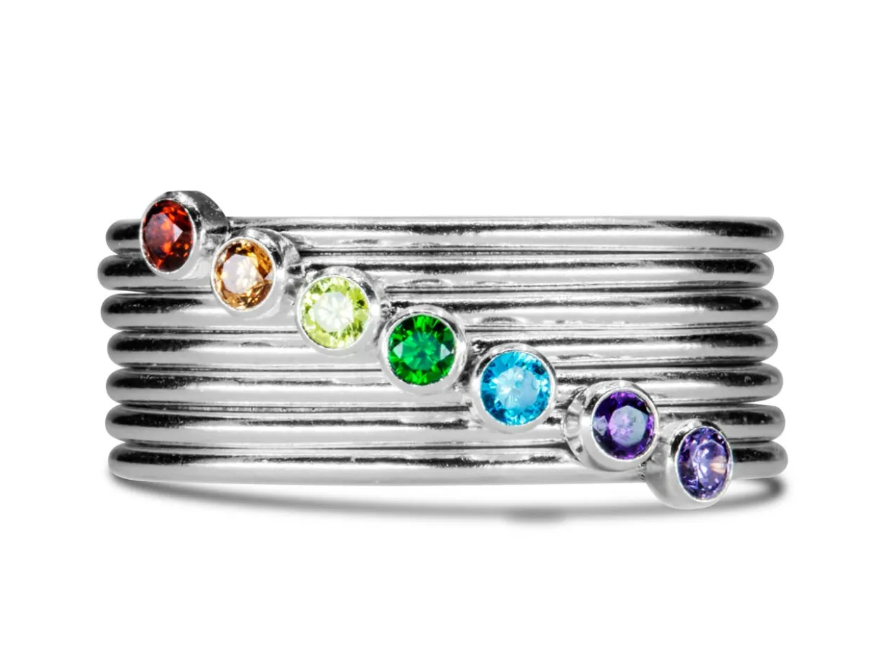 Sterling Silver May Birthstone Stacking Ring 2mm Green Cubic Zirconia