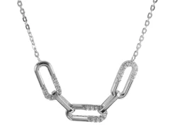 Sterling Silver Mixed Large Link Stone Set Necklet 18"/45cm