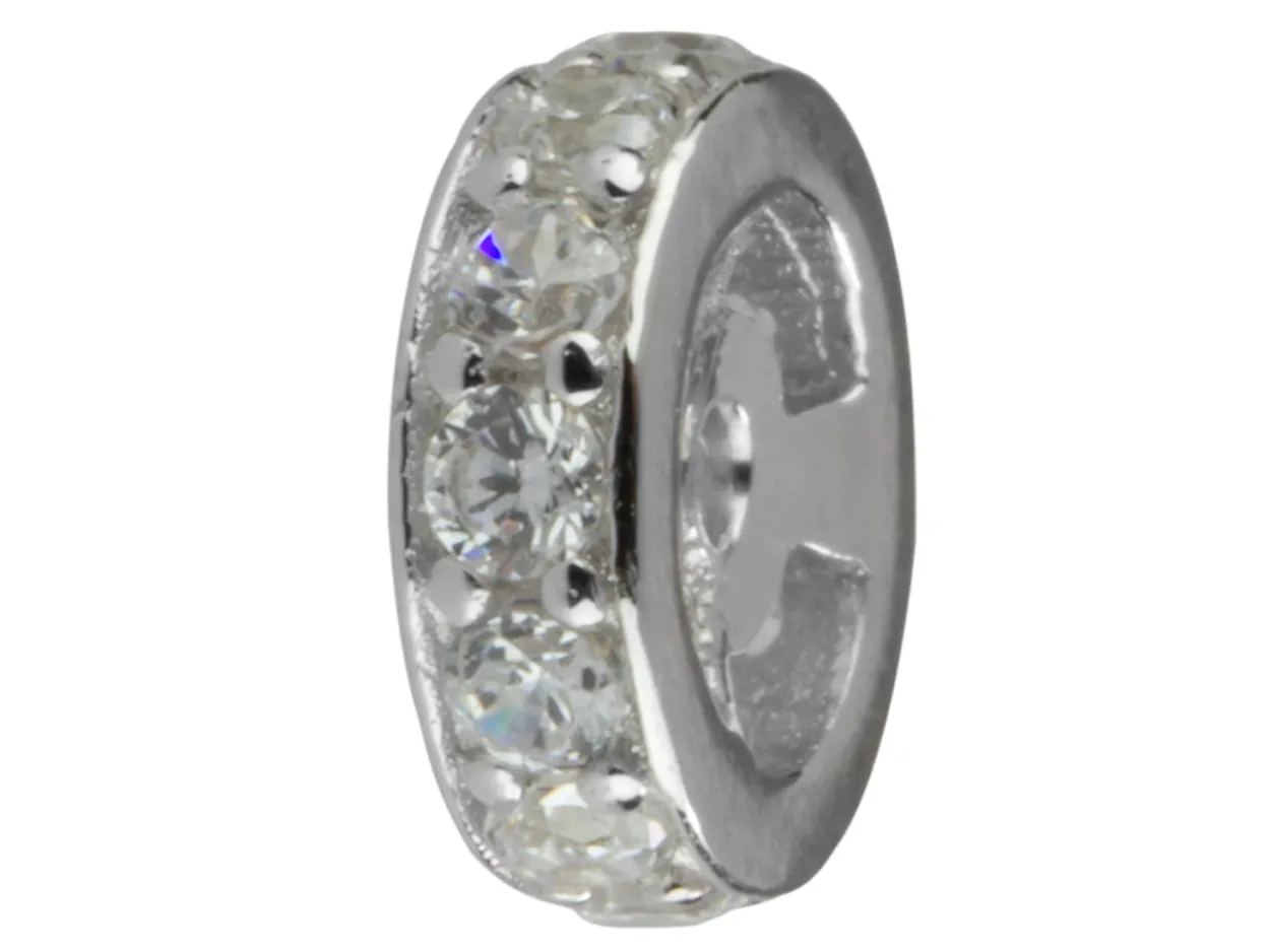 Sterling Silver 6mm Bead Spacer With Cubic Zirconia