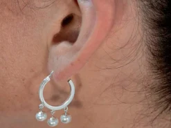 Sterling Silver 18mm Chandelier Hoop Earrings With 3 Drops Pack of 2
