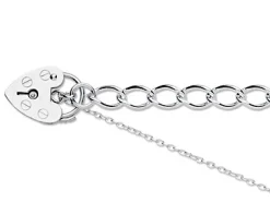 Sterling Silver 5.5mm Curb Bracelet 7.5"/19cm Padlock & Safety Chain Hallmarked