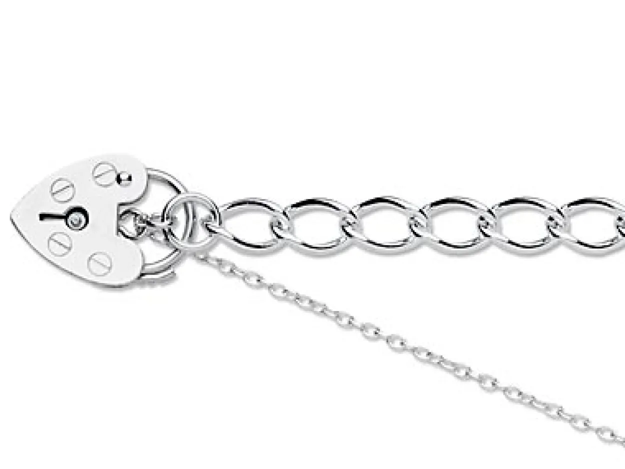 Sterling Silver 5.5mm Curb Bracelet 7.5"/19cm Padlock & Safety Chain Hallmarked