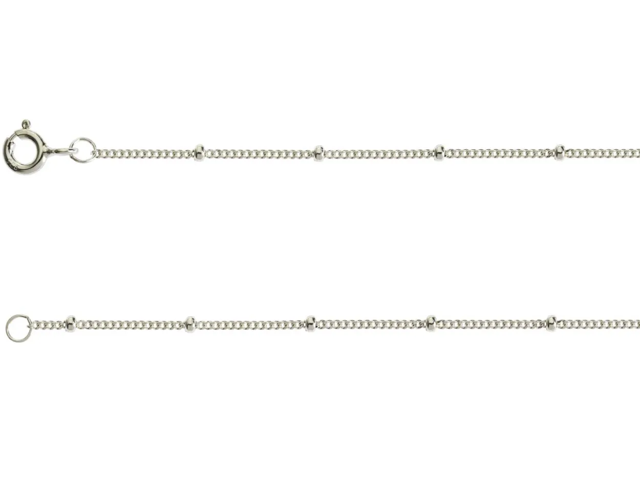 Sterling Silver 1.0mm Curb Chain With Bead Station 18"/45cm Unhallmarked