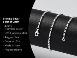 Sterling Silver 2.2mm Diamond Cut Oval Belcher Chain 20"/50cm Unhallmarked 100% Recycled Silver