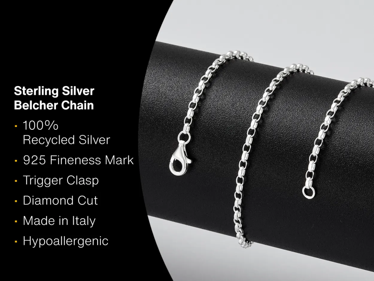 Sterling Silver 2.2mm Diamond Cut Oval Belcher Chain 22"/55cm Unhallmarked 100% Recycled Silver