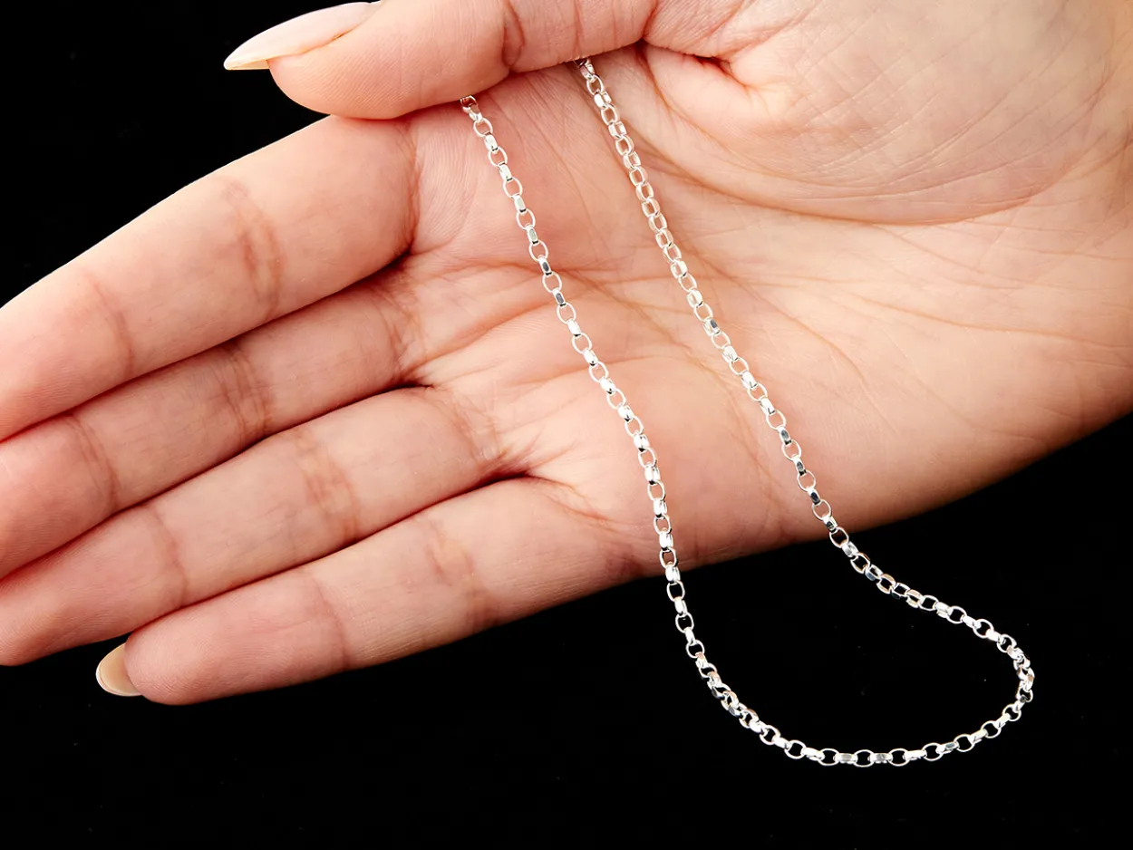 Sterling Silver 2.2mm Diamond Cut Oval Belcher Chain 22"/55cm Unhallmarked 100% Recycled Silver