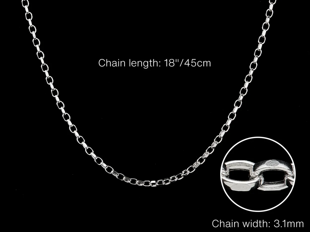 Sterling Silver 3.1mm Diamond Cut Oval Belcher Chain 18"/45cm Hallmarked, 100% Recycled Silver