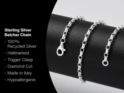 Sterling Silver 3.1mm Diamond Cut Oval Belcher Chain 22"/55cm Hallmarked, 100% Recycled Silver