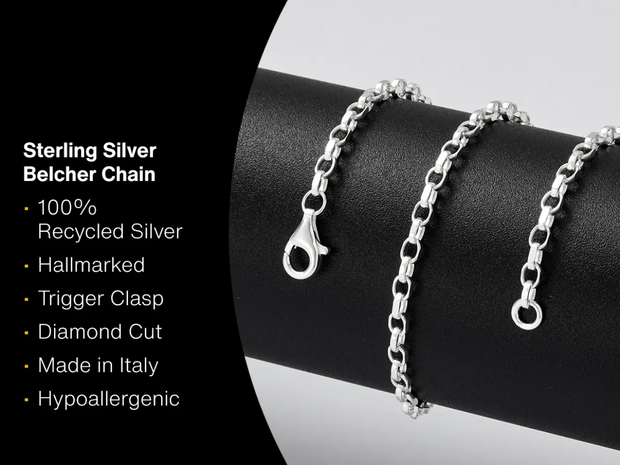 Sterling Silver 3.1mm Diamond Cut Oval Belcher Chain 20"/50cm Hallmarked, 100% Recycled Silver