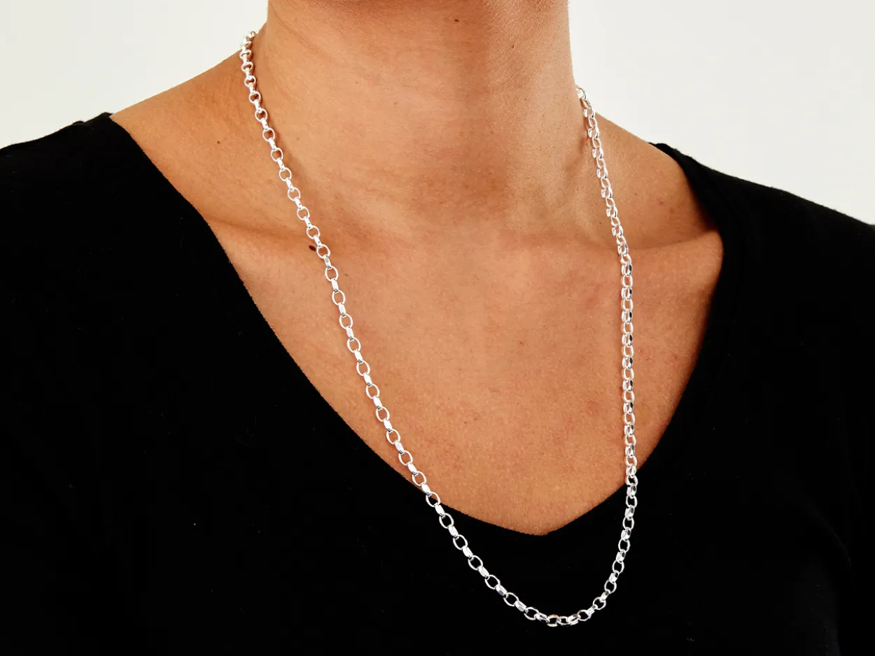 Sterling Silver 4.0mm Diamond Cut Oval Belcher Chain 24"/60cm Hallmarked, 100% Recycled Silver