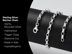 Sterling Silver 4.0mm Diamond Cut Oval Belcher Chain 20"/50cm Hallmarked, 100% Recycled Silver