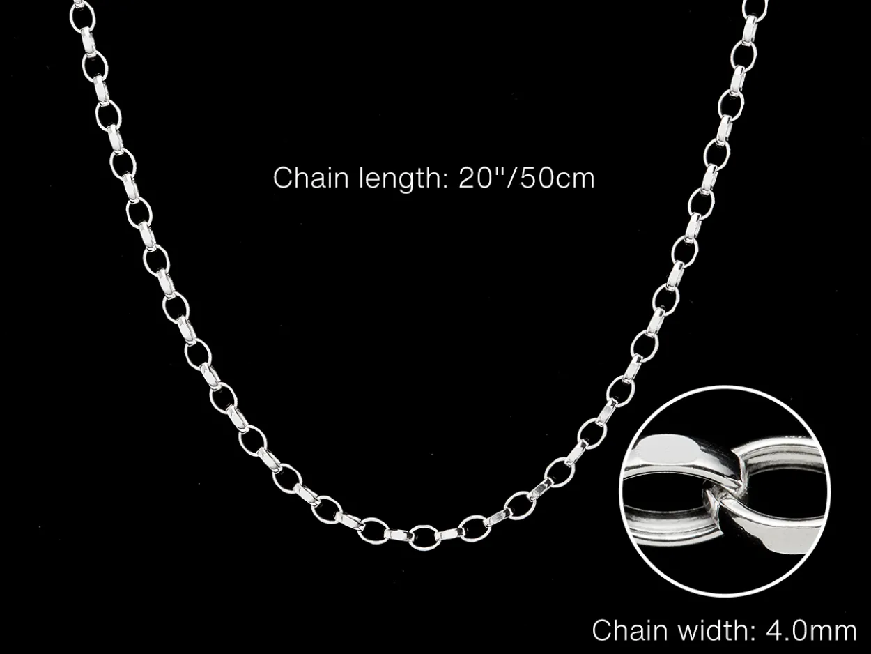 Sterling Silver 4.0mm Diamond Cut Oval Belcher Chain 20"/50cm Hallmarked, 100% Recycled Silver