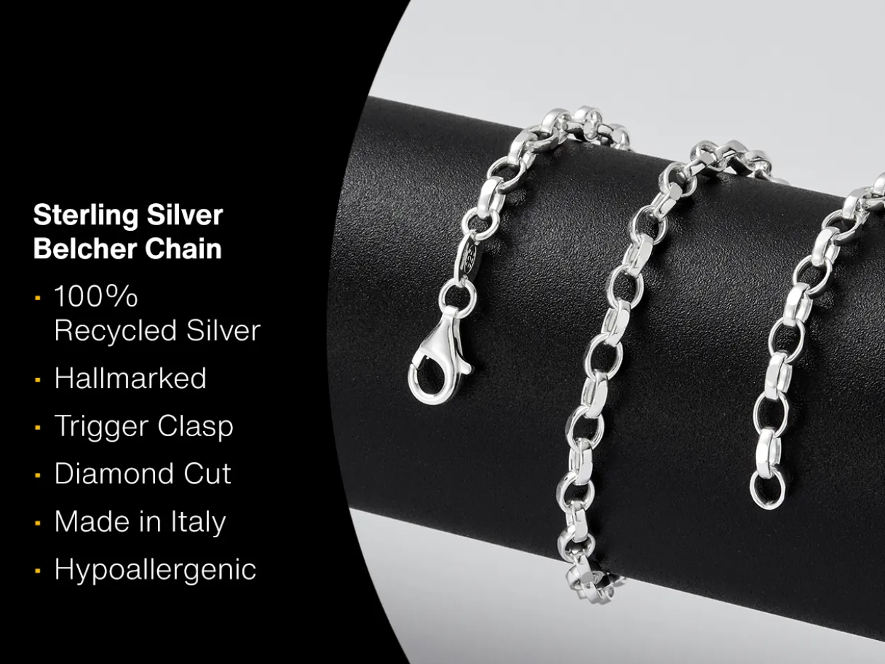 Sterling Silver 4.0mm Diamond Cut Oval Belcher Chain 18"/45cm Hallmarked, 100% Recycled Silver