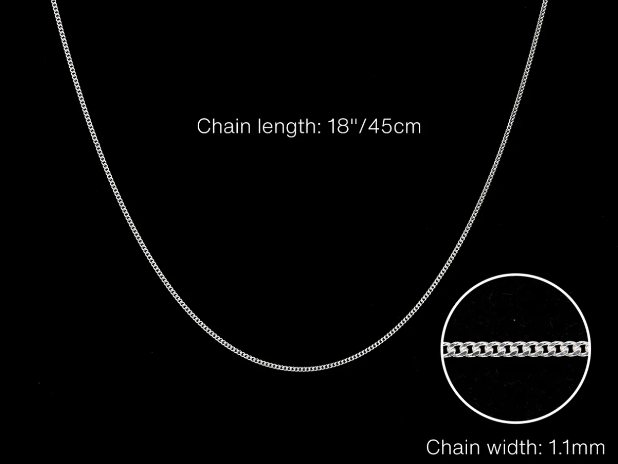 Sterling Silver 1.1mm Diamond Cut Curb Chain 18"/45cm Unhallmarked 100% Recycled Silver