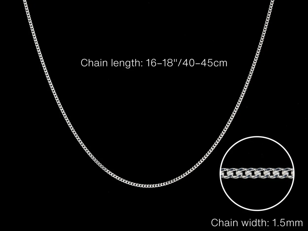 Sterling Silver 1.5mm Diamond Cut Curb Chain With Extender 16-18"/40-45cm Unhallmarked