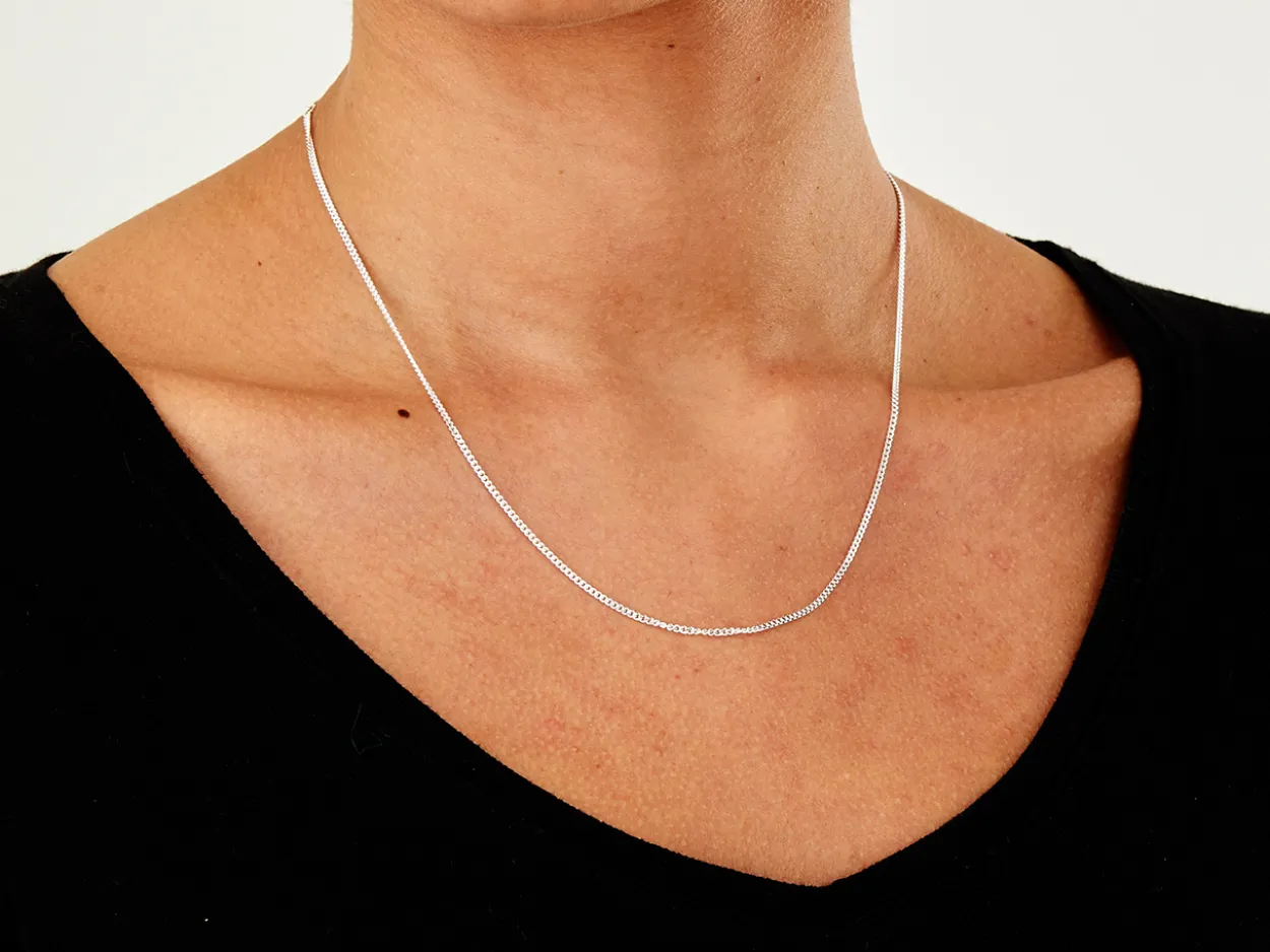 Sterling Silver 1.5mm Diamond Cut Curb Chain With Extender 16-18"/40-45cm Unhallmarked
