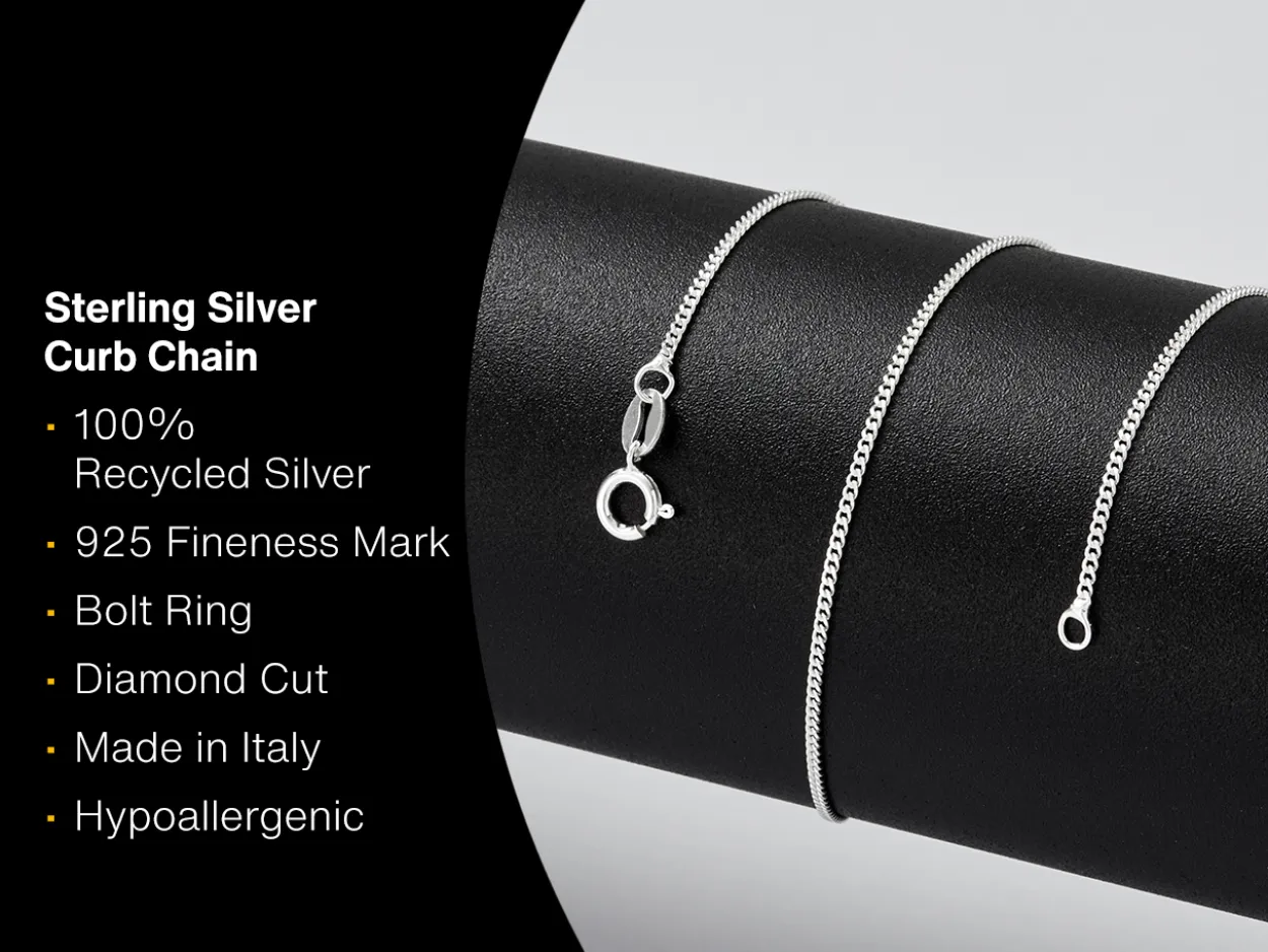 Sterling Silver 1.2mm Diamond Cut Curb Chain 20"/50cm Unhallmarked 100% Recycled Silver