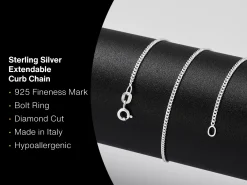 Sterling Silver 1.5mm Diamond Cut Curb Chain With Extender 18-20"/45-50cm Unhallmarked
